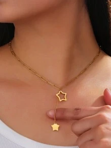 1pc Simple & Personalized Stainless Steel 18k Gold Plated Hollow Out Pendant Necklace, Suitable For Women's Party, Vacation And Daily Wear - Yellow Gold - View 3