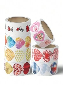 500入/捲情人節心形貼紙,可用於裝飾和密封購物中心禮品,有8種不同的圖案作為禮品配件,也可以作為自粘標籤、禮盒貼紙、封貼——非常適合密封禮品和手工製作！ - 粉紅色愛心 - 查看 2