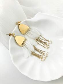 1pair Fashionable And Exquisite Stainless Steel Gold-Plated Colored Acrylic Tassel Dangle Earrings, Suitable For Women To Wear At Parties And As Holiday Gifts - Multicolor - View 4