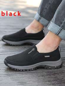 男款戶外透氣網面懶人休閒鞋,舒適輕便,步行穿搭鞋 - 黑色 - 查看 4