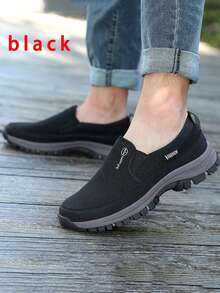 男款戶外透氣網面懶人休閒鞋,舒適輕便,步行穿搭鞋 - 黑色 - 查看 3