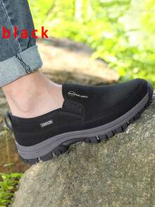 男款戶外透氣網面懶人休閒鞋,舒適輕便,步行穿搭鞋 - 黑色 - 查看 8