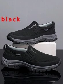 男款戶外透氣網面懶人休閒鞋,舒適輕便,步行穿搭鞋 - 黑色 - 查看 2