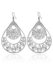 Dangle Earrings With Moving Heart Design, Elegant Long Fashion Earrings For Women, Exaggerated Metal Pendant, Charming Jewelry Gift - Hollow Water Drop - View 36