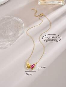 1個時尚蝴蝶吊墜不鏽鋼項鍊,女性日常佩戴 - 金色 - 查看 5