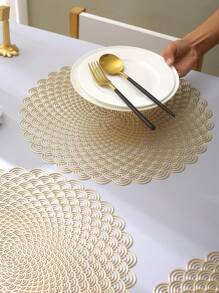 Placemats Set Of 2 PVC Place Mats For Kitchen Table Indoor/Outdoor Washable Heat-Resistant Placemat Wipeable Dining Table Mats For Camping, Festival, Wedding, Party - Gold - View 1