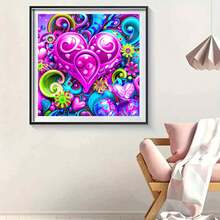 1入組成人和初學者鑽石畫工具包,5d Diy工具,炫麗彩虹色心形和花朵圖案,全鑽圓形水晶鑽石畫藝術品,適用於家居裝飾和牆壁展示,送禮佳品 - 彩色 - 查看 5