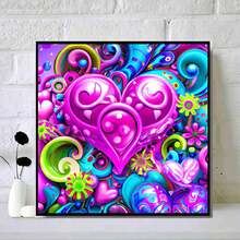 1入組成人和初學者鑽石畫工具包,5d Diy工具,炫麗彩虹色心形和花朵圖案,全鑽圓形水晶鑽石畫藝術品,適用於家居裝飾和牆壁展示,送禮佳品 - 彩色 - 查看 3