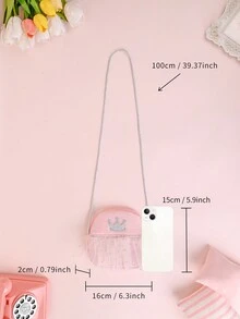 Metoo Tiramitu 1pc Girls' Princess Style Crown Pattern Shoulder Bag With White Glitter Polka Dot Composite Foil Material And Pleated Decoration, Perfect Gift For Girls - Pink - View 2