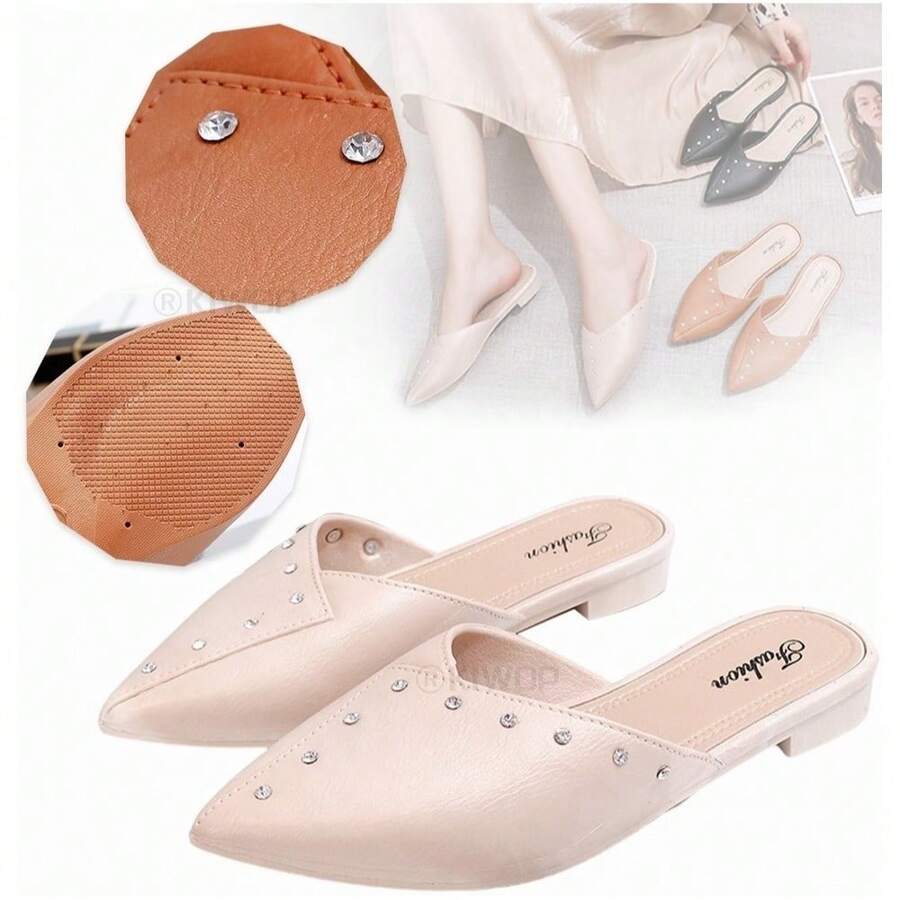 Zapatos Mules Flats Para Dama De Moda Casual - Beis - Ver 1