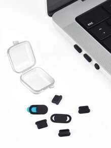 8pcs Type-C Anti-Dust Port Plug+2pcs 3.5mm Earphone Anti-Dust Port Plug+2pcs Web Camera Cover Slider+1pc Transparent Box, Suitable For Laptop Port Anti-Dust And Waterproof