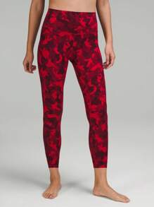 1條女性專用紅色迷彩印花瑜伽褲,桃臀健身緊身褲強調腹部控制,彈力瑜伽褲