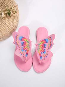 New Women's Popular Elements Butterfly & Floral Design Toe Ring Sandals, Outdoor Dopamine Beach Y2k Elegant Lightweight Flat Slippers Directly Supplied By Factory