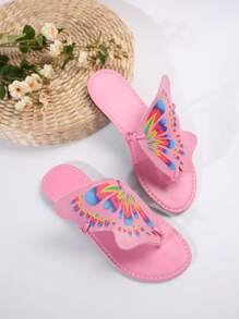 New Women's Popular Elements Butterfly & Floral Design Toe Ring Sandals, Outdoor Dopamine Beach Y2k Elegant Lightweight Flat Slippers Directly Supplied By Factory