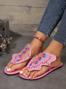 New Women's Popular Elements Butterfly & Floral Design Toe Ring Sandals, Outdoor Dopamine Beach Y2k Elegant Lightweight Flat Slippers Directly Supplied By Factory