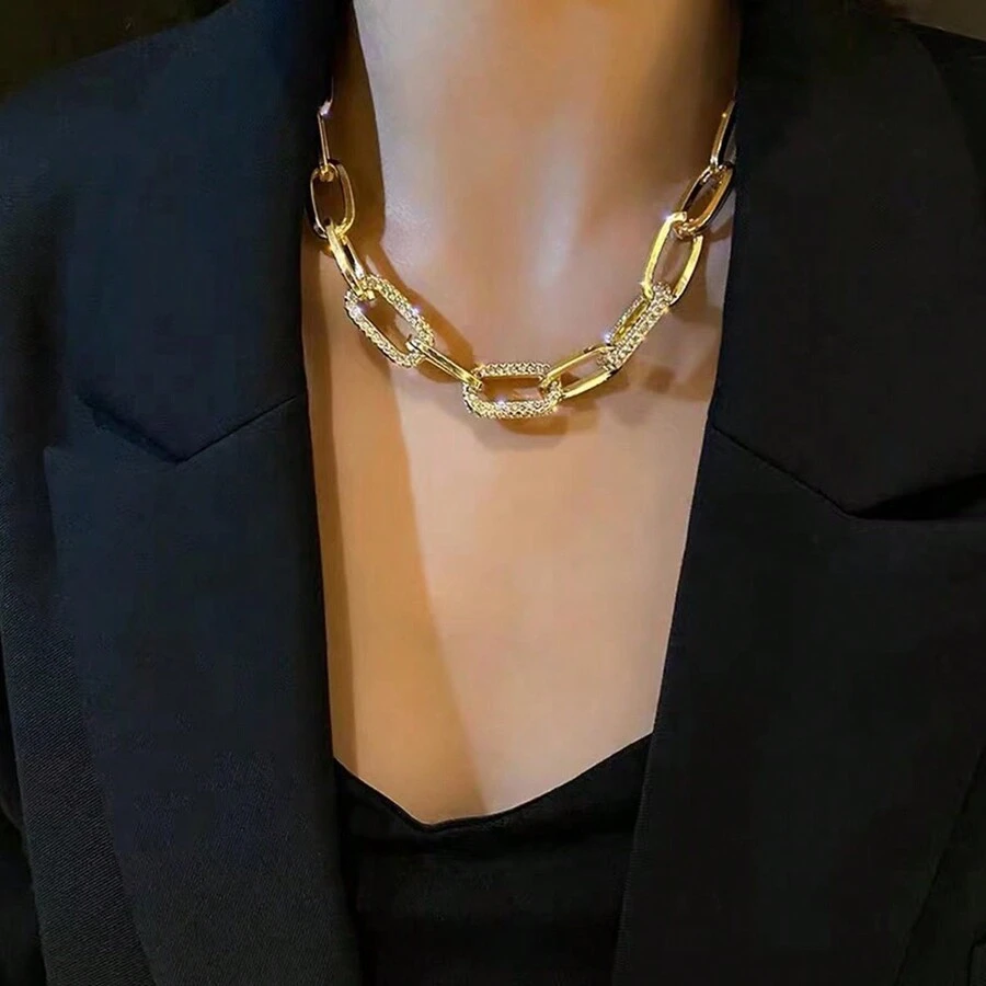 1pc American-Style Uncommon Metal Thick Chain Necklace For Women, Short Clavicle Chain, Suitable For Street Style - Big Thick Chain - View 1