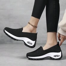 Giày khiêu vũ vuông thời trang thể thao thường ngày mới, thoải mái, đa năng, vải, thoáng khí, đế dày, đệm khí giảm xóc, nâng đỡ, ngoài trời, giày nữ cỡ lớn - Đen và trắng - Xem 4