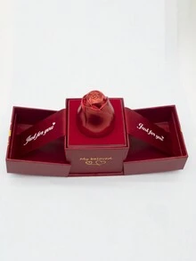 1pc Valentine's Day Adjustable Metallic Rose Flower Gift Box With Rose Necklace, Pendant, Ring Storage Compartment - Red - View 1