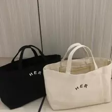 2023 Korean Large Capacity Simple And Versatile Canvas Bag, Solid Color Alphabet Handbag, Shopping Bag, Lunch Bag