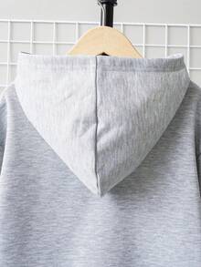 青少年男孩香蕉印花長袖連帽衫和運動長褲套裝 - 灰色 - 查看 3