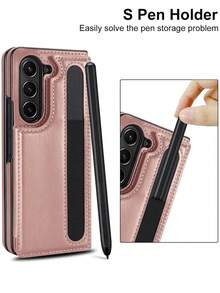 適用於三星Galaxy Z Fold 5 4 3 5G的皮革錢包手機殼，帶信用卡槽，兼容三星Z Fold5 Fold4 Fold3 5G，帶有支架防震手機套外殼 - 玫瑰金 - 查看 8