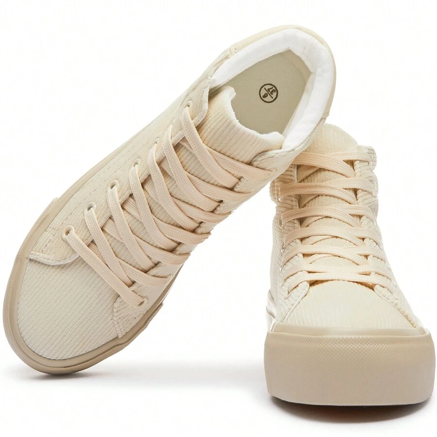 Waluzs Women'S Platforms Sneakers White High Top Sneakers For Women Fashion Platform Shoes Classic Lace Up Tennis Shoes (Breathable,Comfortable) - 米色 - 查看 1