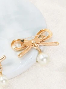 2PCS Golden Color Women Bow Knot Faux Pearl Pendant Decorate Button Pin Traditional Scarf Clip For Daily Use