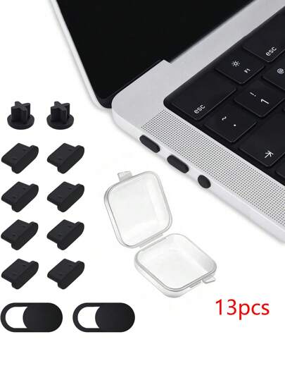 8 st. Typ C Anti-damm Hamn Plug + 2 st. 3.5MM Hörlurar Anti-damm Hamn Plug + 2 st. webb Kamerafodral + 1 st. Genomskinlig Låda , Lämplig För laptop Hamn Anti-damm Och Vattentät