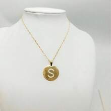 1pc European And American Style Long Hollow Out Great Wall Pattern Circular Pendant Letter Detail Necklace - Yellow Gold - View 2