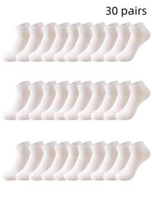 30雙女士白色休閒低口襪,適用於日常和商務場合 - 白色 - 查看 1