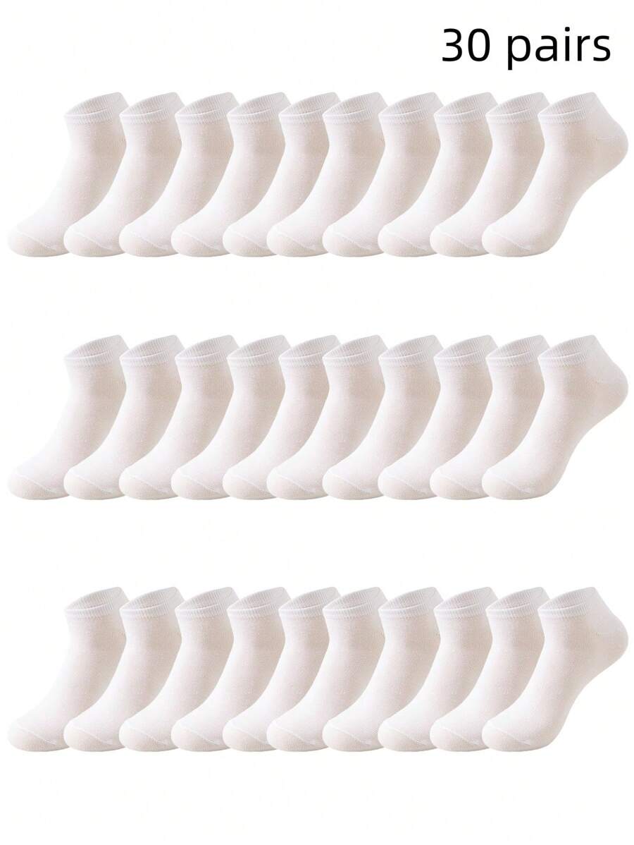 30雙女士白色休閒低口襪,適用於日常和商務場合 - 白色 - 查看 1