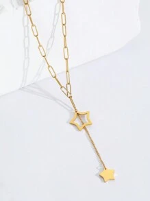 1pc Simple & Personalized Stainless Steel 18k Gold Plated Hollow Out Pendant Necklace, Suitable For Women's Party, Vacation And Daily Wear - Yellow Gold - View 4