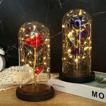 1朵人造玫瑰,花朵玫瑰金箔色彩繽紛的無限玫瑰,花朵和生日禮物適用於家居裝飾女性的獨特禮物（多色） - 彩色 - 查看 4