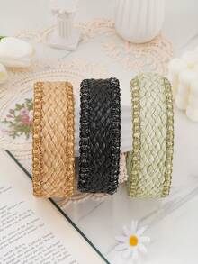 1 件 24 件手工拉菲草編織時尚百搭頭帶,適合派對、生日和節日 - 卡其色 - 查看 1