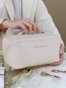 1入組仿皮雲形化妝袋和枕頭,大容量便攜式化妝箱,旅行化妝包,化妝包pu皮革 - 杏色 - 查看 6