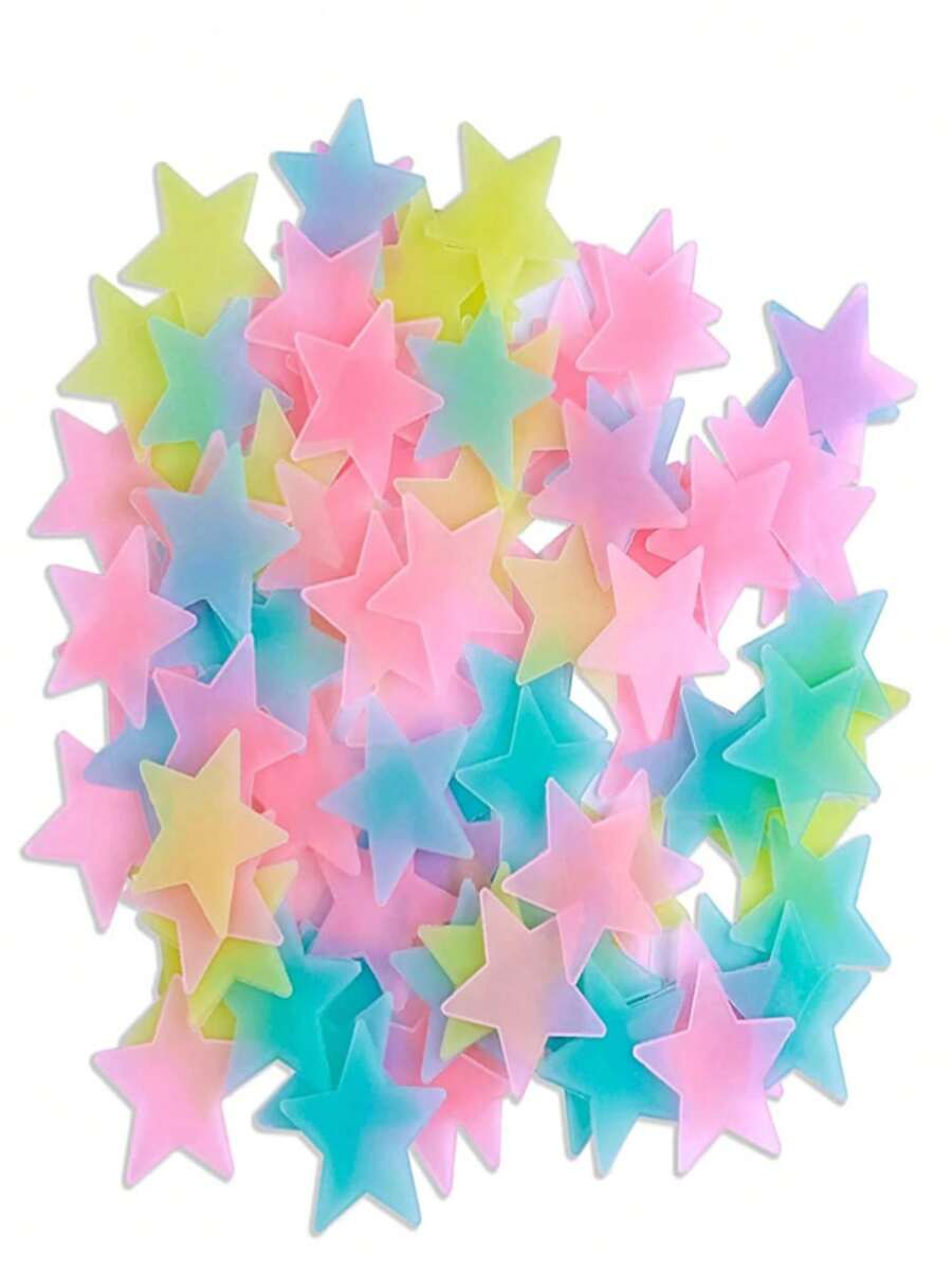 100入組塑料壁貼,發光星形壁貼適用於家居裝飾 - 彩色 - 查看 1
