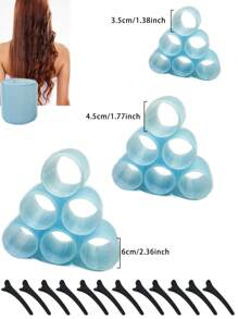 3.5/4.5/6公分直徑,30件套（18個自黏式捲髮器,12枝髮夾）,適用於自製髮型自緊式捲髮器套裝,美髮沙龍級別自製髮型捲髮器,不需加熱的捲髮器套裝 - 粉色 - 查看 5