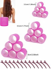 3.5/4.5/6公分直徑,30件套（18個自黏式捲髮器,12枝髮夾）,適用於自製髮型自緊式捲髮器套裝,美髮沙龍級別自製髮型捲髮器,不需加熱的捲髮器套裝 - 粉色 - 查看 7