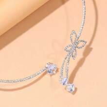 精美閃亮銀色人工鑽石水晶圓領蝴蝶造形鍊式頸鍊,優雅的珠寶配件禮物 - 銀色 - 查看 5