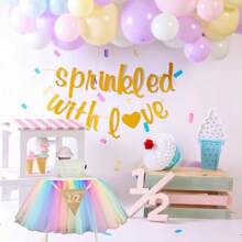 半歲一周年生日彩虹寶寶粉色芭蕾裙高腳椅裝飾,派對用品 - 五顏六色 - 查看 2