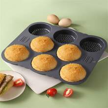 蛋糕胚模具,矽膠模具,烘焙模具,1片矽膠漢堡模具,8孔矽膠蛋糕模具,法式麵包模具,易脫模廚房烘焙模具,適用於蛋糕、餅乾、麵包、漢堡 - 黑色 - 查看 8