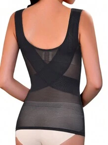 1pc Women Sheer Camisole With Chest Gathers, Tummy Control, Waist Cincher And Overall Body Shaping Effect