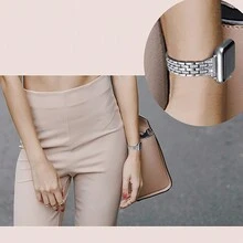 1條銀色五珠雙排鑽石鋅合金金屬智能手錶錶帶兼容蘋果手錶ultra 2/ Ultra / Apple Watch Series 9/8/7/6/5/4/3/2/se（註：只售錶帶,不包括手錶） - 銀色 - 查看 4