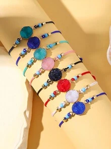 1 件樹脂和 Ccb 裝飾可調式手鍊,時尚個性化女士日常佩戴配件 - 編織手鍊 - 查看 12