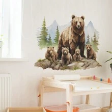 1套（2入組）卡通手繪棕熊壁貼 - 彩色 - 查看 5