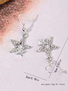 時尚復古鍍銀幸運星和水鑽裝飾男女吊墜耳環 - 銀色 - 查看 4