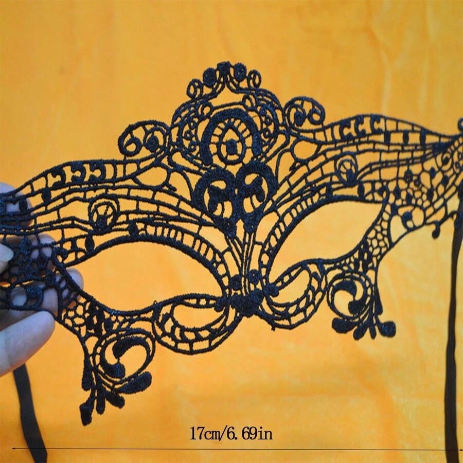 1 Pieza Accesorio Sexy De Lencería, Antifaz De Encaje Hueco - Negro - Ver 1