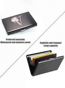 1pc 6-Card Slots Card Holder, Men's RFID Blocking Aluminum Alloy Super Slim Wallet, Letter Print Wallet - Black - View 4