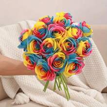 4pcs Simulation Rainbow Rose, Eternal Rose Valentine'S Day Gift For Wedding, Bridal Shower, Graduation, Birthday, Anniversary And Holiday (Xmas) Party Supplies For Winter - 4PC Artificial Red Blue Orange - View 3