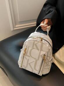 全新时尚休闲经典小号女士背包手提包 PU 牛津革多功能单肩包 - 白色 - 查看 9